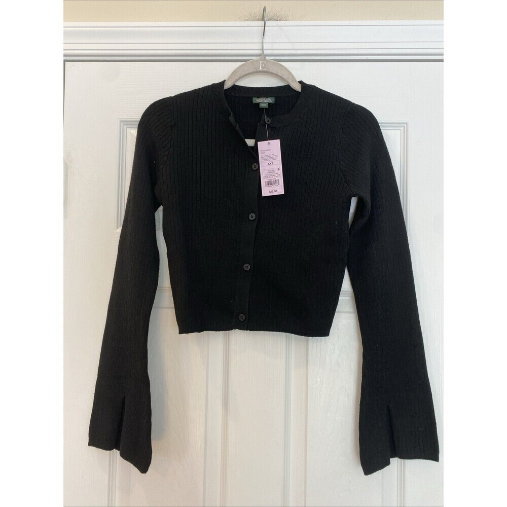 Wild Fable NWT Cropped Button Up Bell Sleeve Black Sweater Size XXS